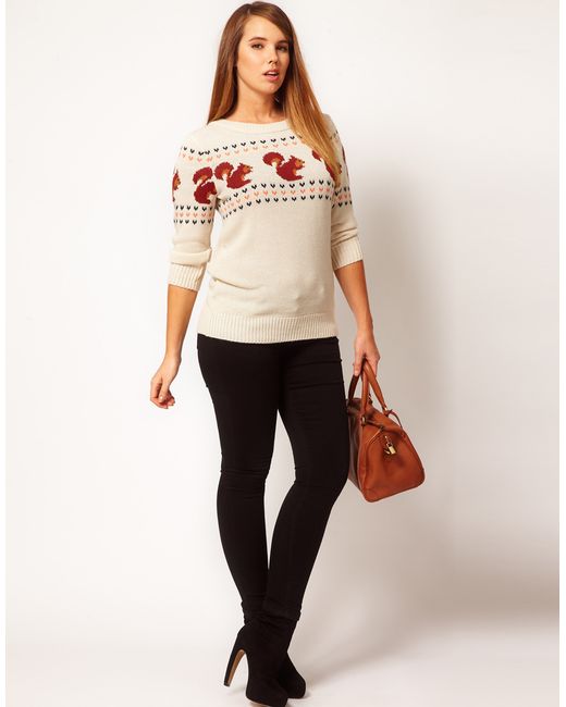 ASOS Exclusive Jumper with Squirrels in Natural