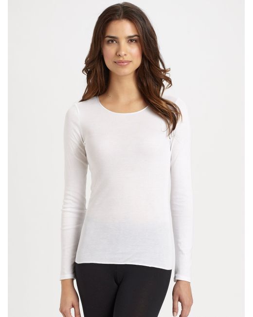Hanro Cotton Seamless Long-sleeve Top in White - Save 5% | Lyst
