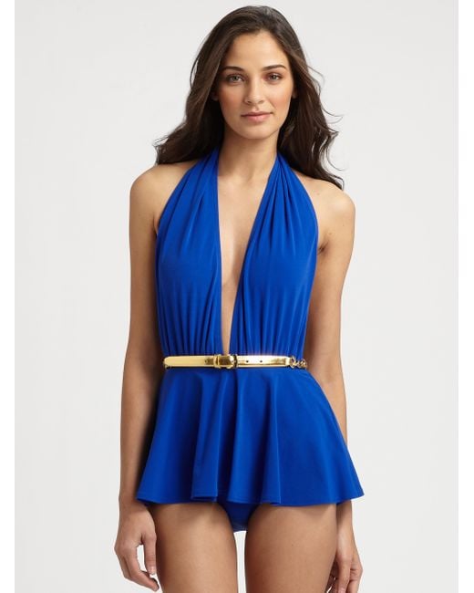 Michael Kors Onepiece Skirted Empire Swimsuit in Blue Lyst