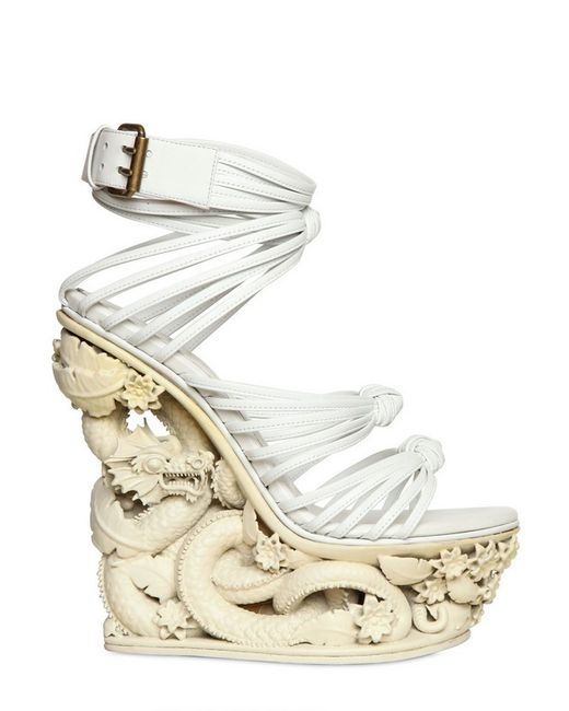 Emilio Pucci White Dragon Resin and Calfskin Wedges