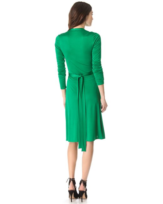Issa Long Sleeve Wrap Dress in Green | Lyst