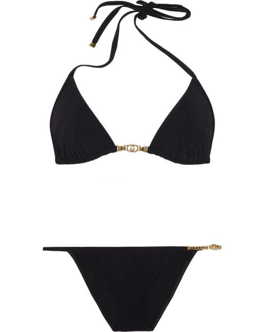 Gucci Chain Detailed Triangle Bikini in Black Lyst