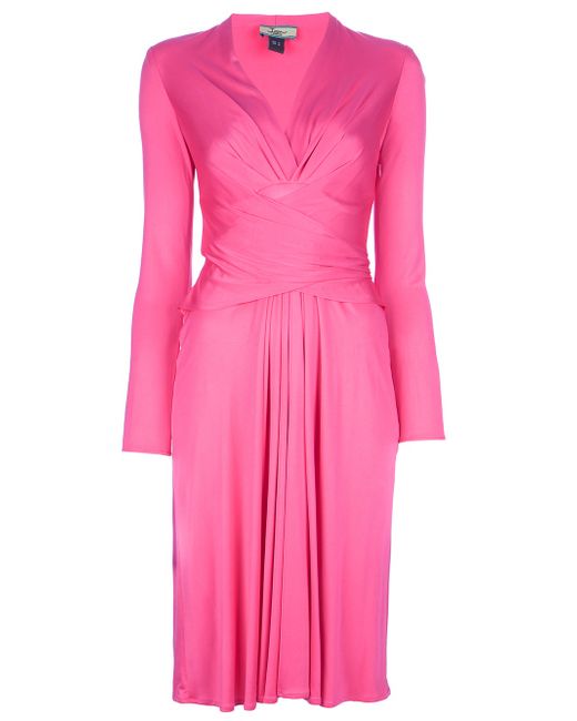 Issa Long Sleeve Wrap Dress in Pink | Lyst