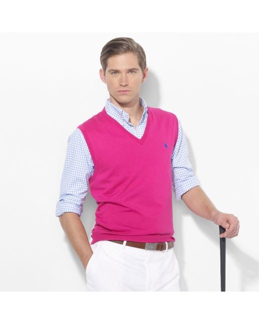 Polo Ralph Lauren Vneck Sweater Vest in Pink for Men | Lyst