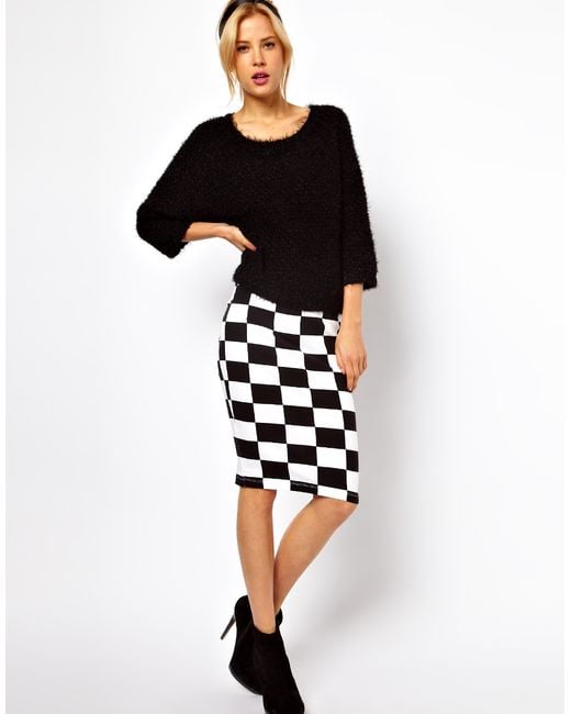 ASOS Collection Asos Pencil Skirt in Checkerboard Print in White Lyst