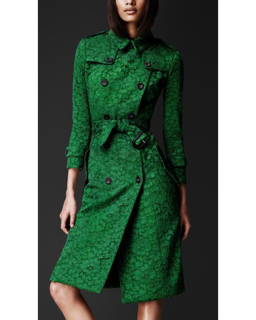 Burberry Prorsum Kickback Lace Trench Coat in Green | Lyst
