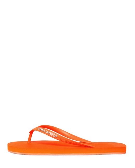 DSquared² Orange Dsquared Logo Neon Rubber Flip Flops for men