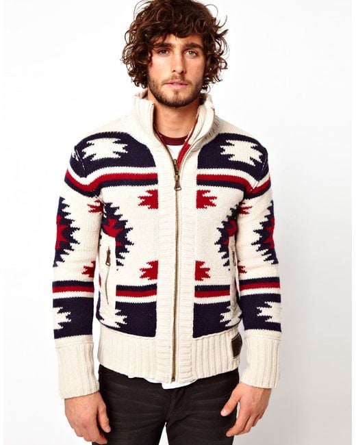 Superdry Navajo Knit Zip Cardigan in White for Men | Lyst