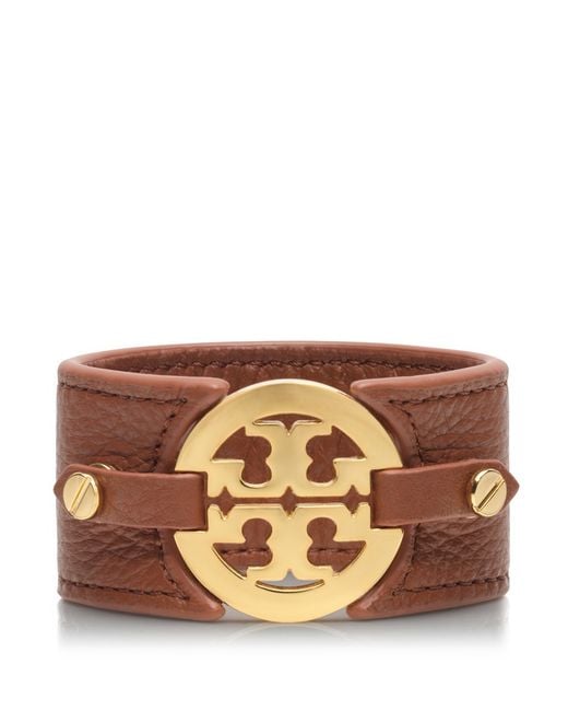 Tory Burch Brown Logo Wide Double Snap Cuff