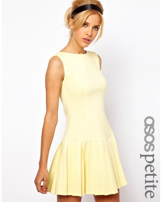 ASOS Yellow Mini Dress with Pleat Skirt and Drop Waist