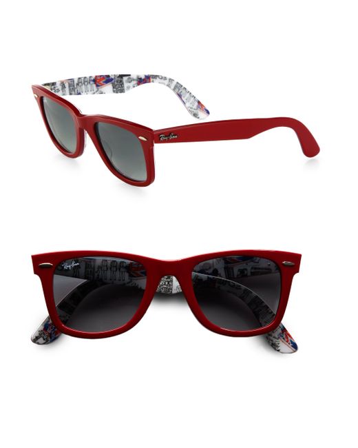 Ray-Ban London Wayfarer 50mm Sunglasses in Red | Lyst