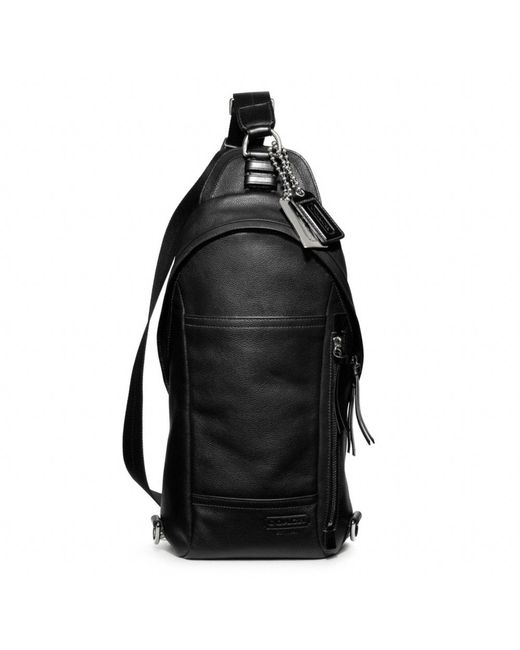 COACH Black Thompson Leather Convertible Sling Pack for men