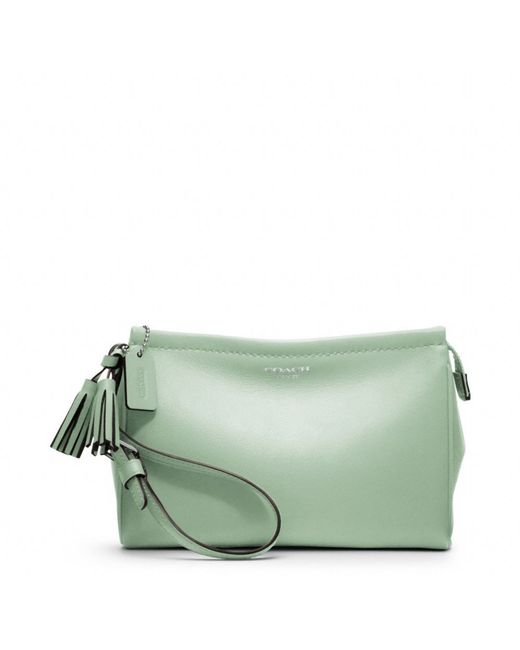 COACH Green Legacy Leather Large Wristlet Clucth