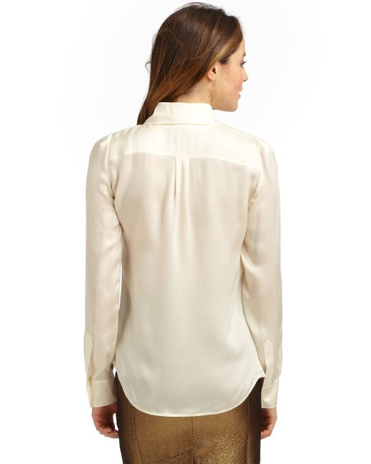 white satin ruffle blouse