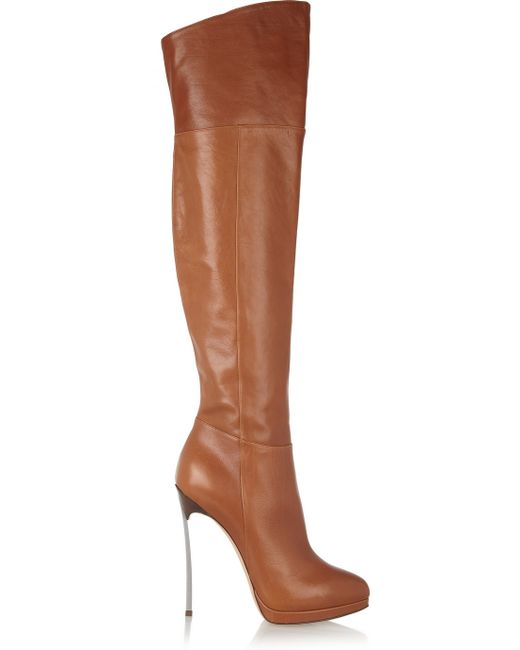 brown leather thigh boots