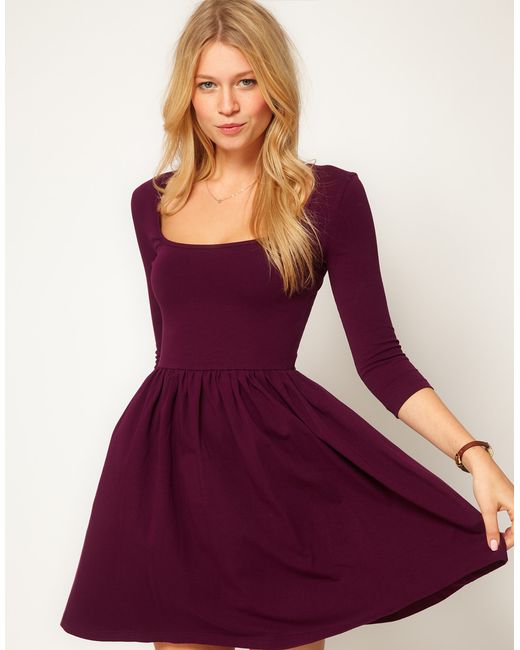 ASOS Purple Skater Dress with Square Neck