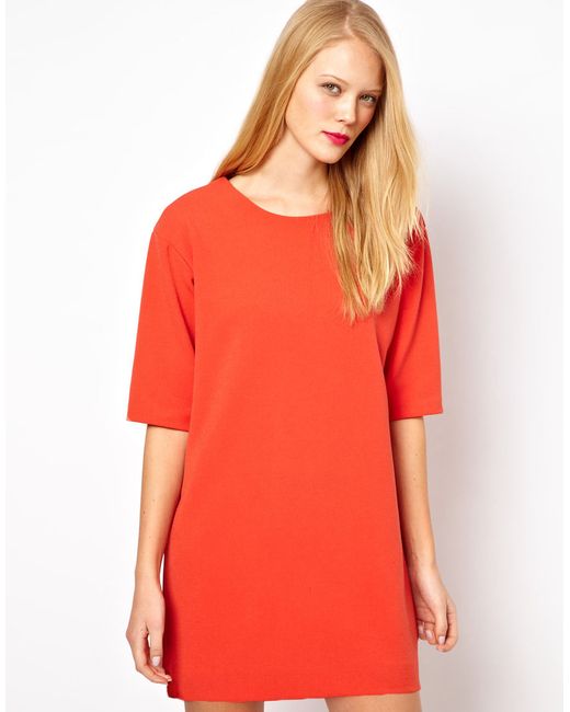 ASOS Collection Orange Shift Dress with 3/4 Sleeves