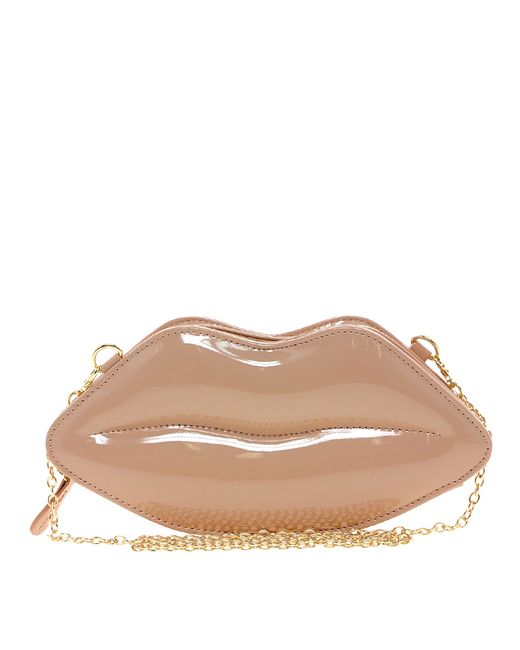 ALDO Natural Chevez Lips Patent Clutch Bag