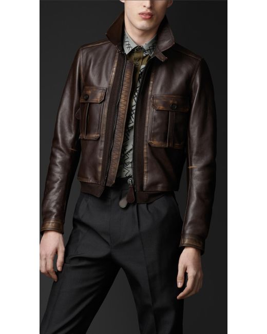 Burberry Prorsum Brown Aged Leather Bomber for men