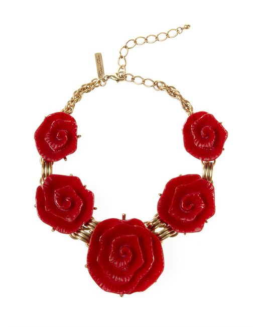 Oscar de la Renta Red Resin Flower Necklace