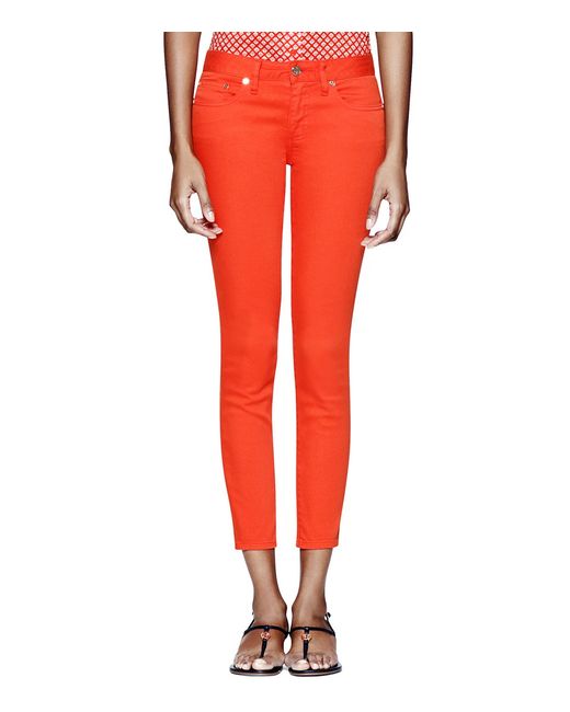 Tory Burch Orange Alexa Cropped Skinny Jean
