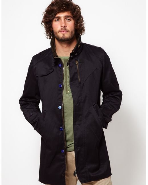 G-Star RAW Blue Trench Coat Doonray Dock Twill for men