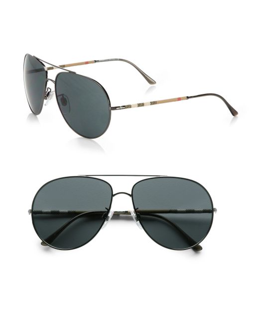 Burberry Metal Aviator Sunglasses in Black for Men | Lyst
