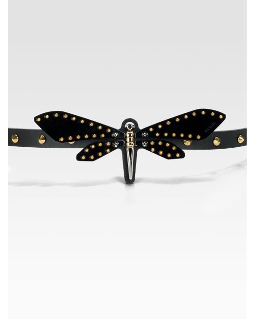 Gucci Studded Dragonfly Belt in Black | Lyst