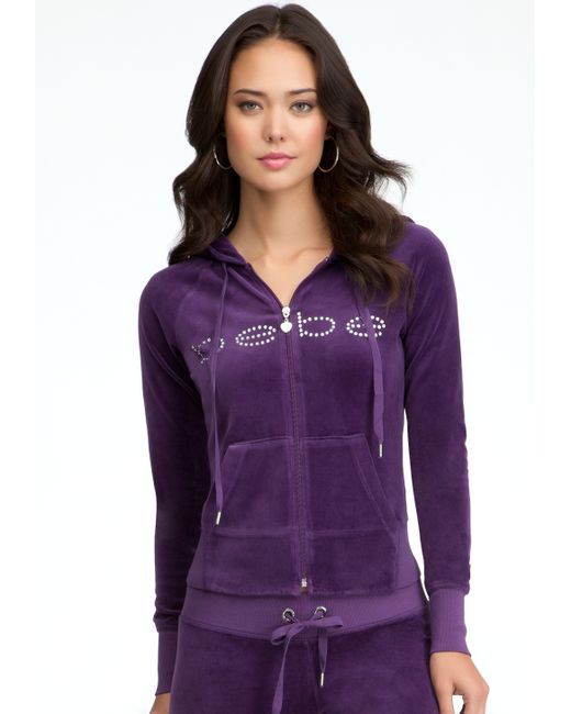 Bebe Logo Velour Hoodie in Purple | Lyst