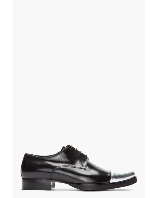 DSquared² Black Silver Cap Toe Derby Leather Dress Shoes for men