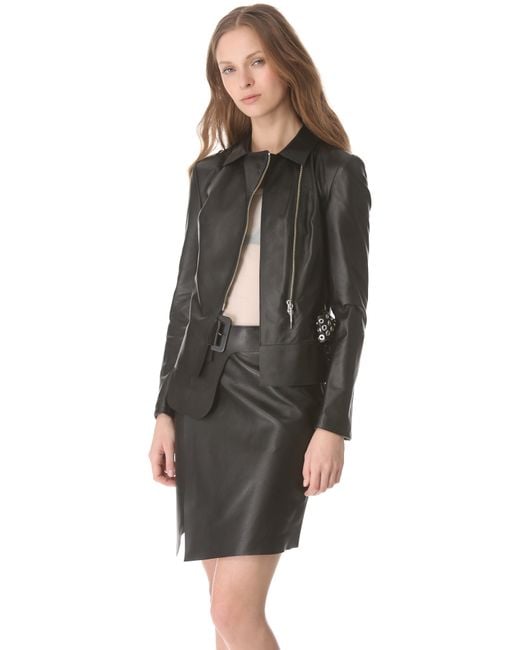 Costume National ライダースジャケット CoSTUME NATIONAL Leather Jacket with Belt Detail in Black | Lyst