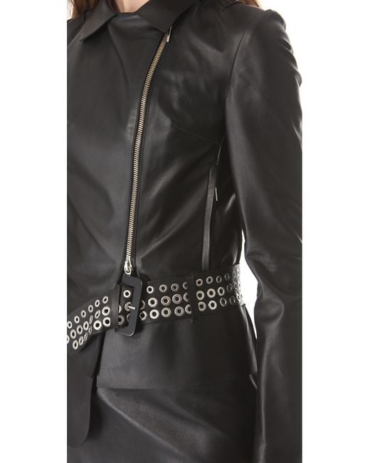 CoSTUME NATIONAL Leather Jacket with Belt Detail in Black | Lyst