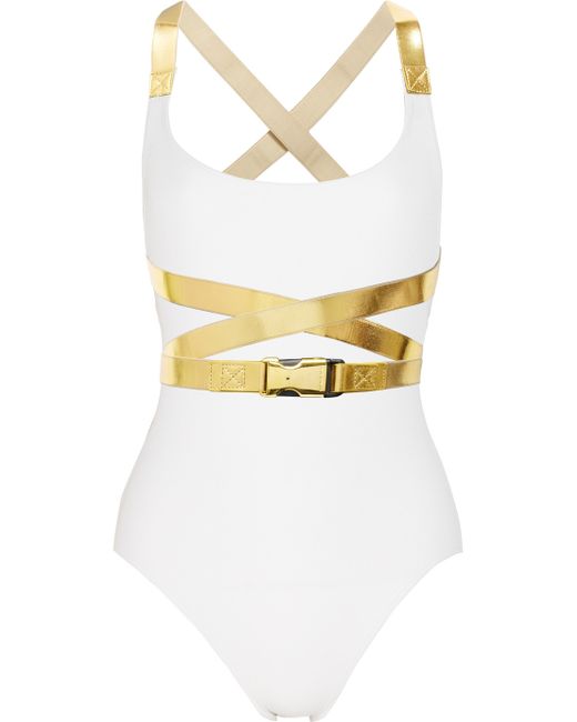 Michael Kors White Metallic Wraparound Belt One-piece Swimsuit