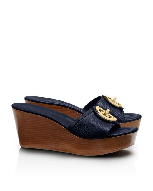 Tory Burch Blue Mid Wedge Shoes