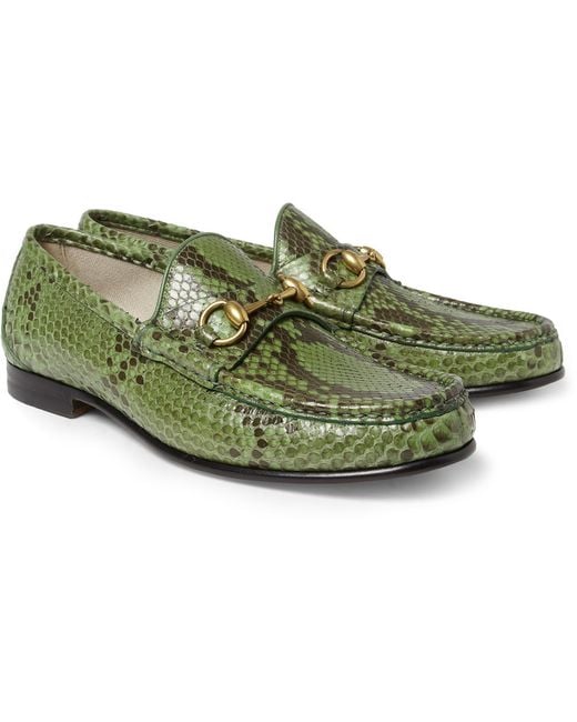 Gucci Green Horsebit Python Loafers for men