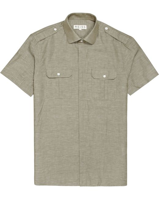 Reiss Green Amazon Short Sleeve Two Pocket Safari Shirt for men