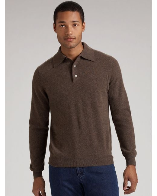Saks Fifth Avenue Cashmere Polo Sweater in Brown for Men | Lyst