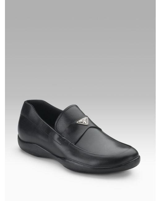 Prada Logo Loafers in Black for Men | Lyst