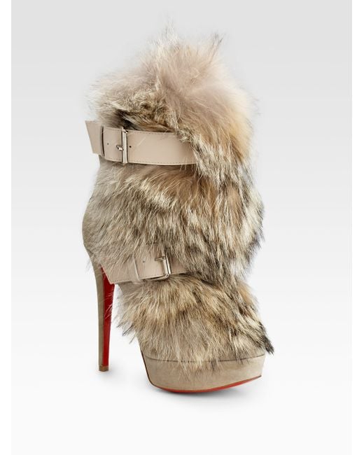 Christian Louboutin Toundra Coyote-fur Trimmed Suede Ankle Boots in Natural  | Lyst