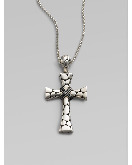 John Hardy Silver Cross Pendant with Sapphires Large in Metallic for