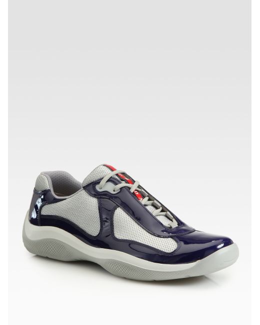 Prada Americas Cup Patent Leather Sneakers in Blue for Men | Lyst