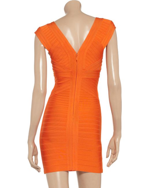 Hervé Léger Bandage Dress in Orange | Lyst