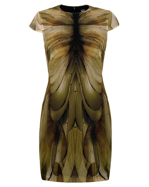 McQ Green Dragonfly Wing Print Bodycon Dress