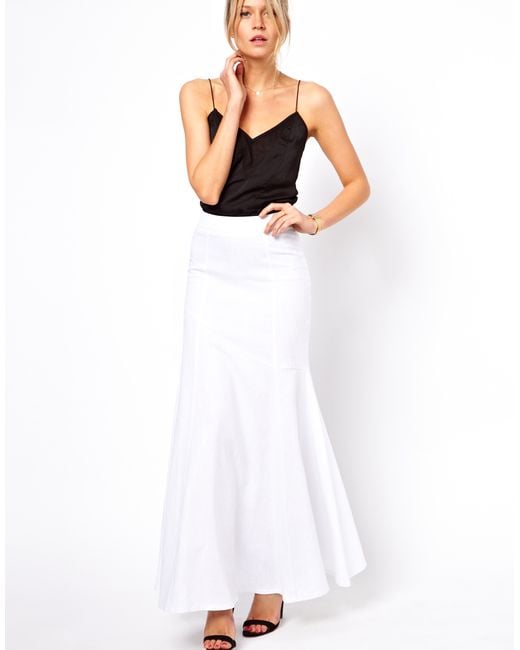 ASOS Collection White Maxi Skirt in Linen