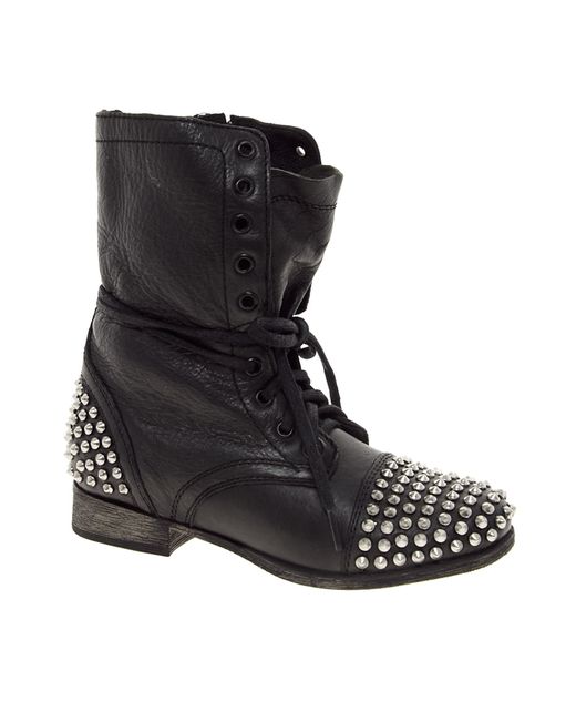 Steve Madden Tarnney Stud Lace Up Boots in Black | Lyst