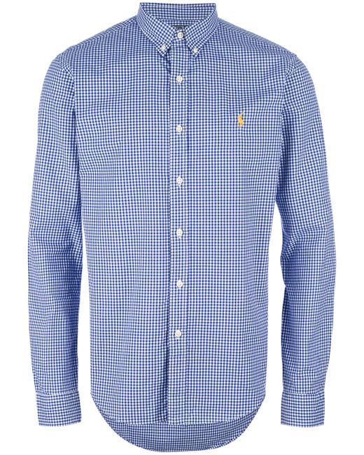 Polo Ralph Lauren Blue Checked Long Sleeve Polo Shirt for men