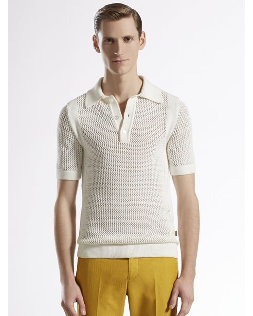 Gucci Cotton Mesh Knit Polo in White for Men | Lyst