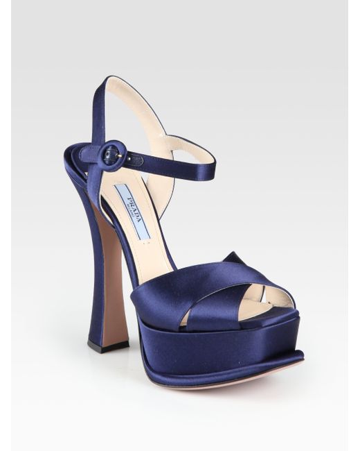 Prada Satin Platform Sandals in Blue | Lyst