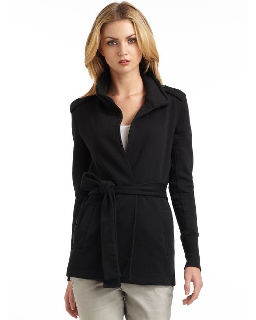James Perse Cotton Knit Wrap Jacket in Black | Lyst