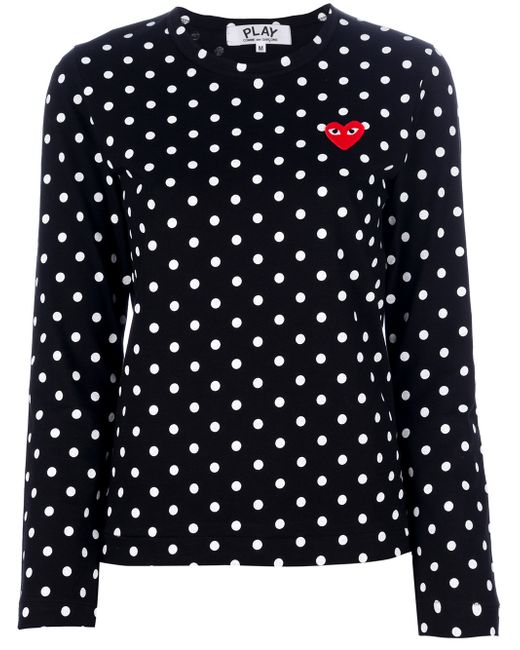 Play comme des garçons Embroidered Heart Polka Dot T-shirt in Black ...